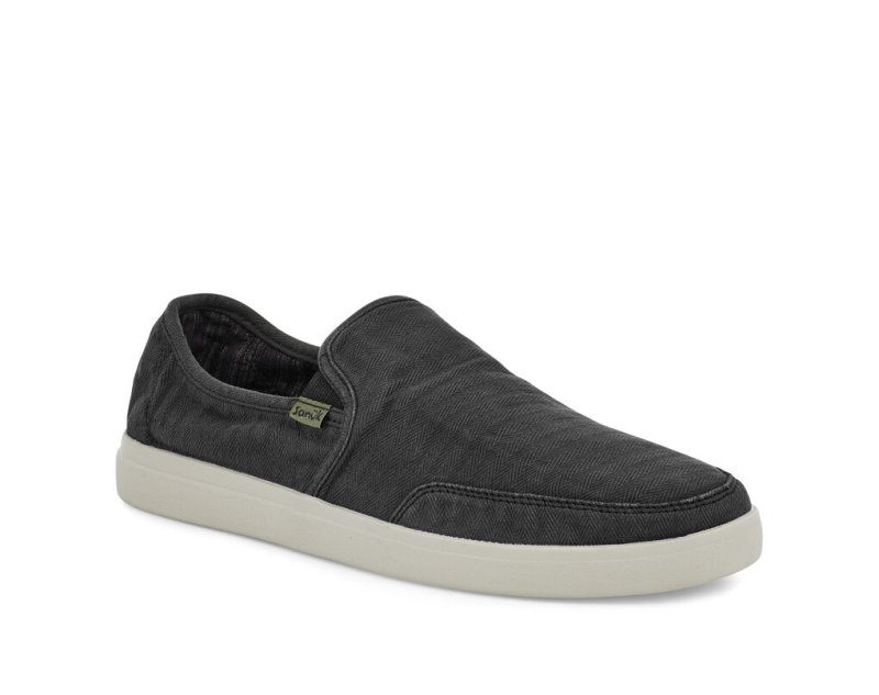 Sanuk Mens Vagabond Slip-On Sneaker Wash Vegan Black Shoes | BRHZGT792